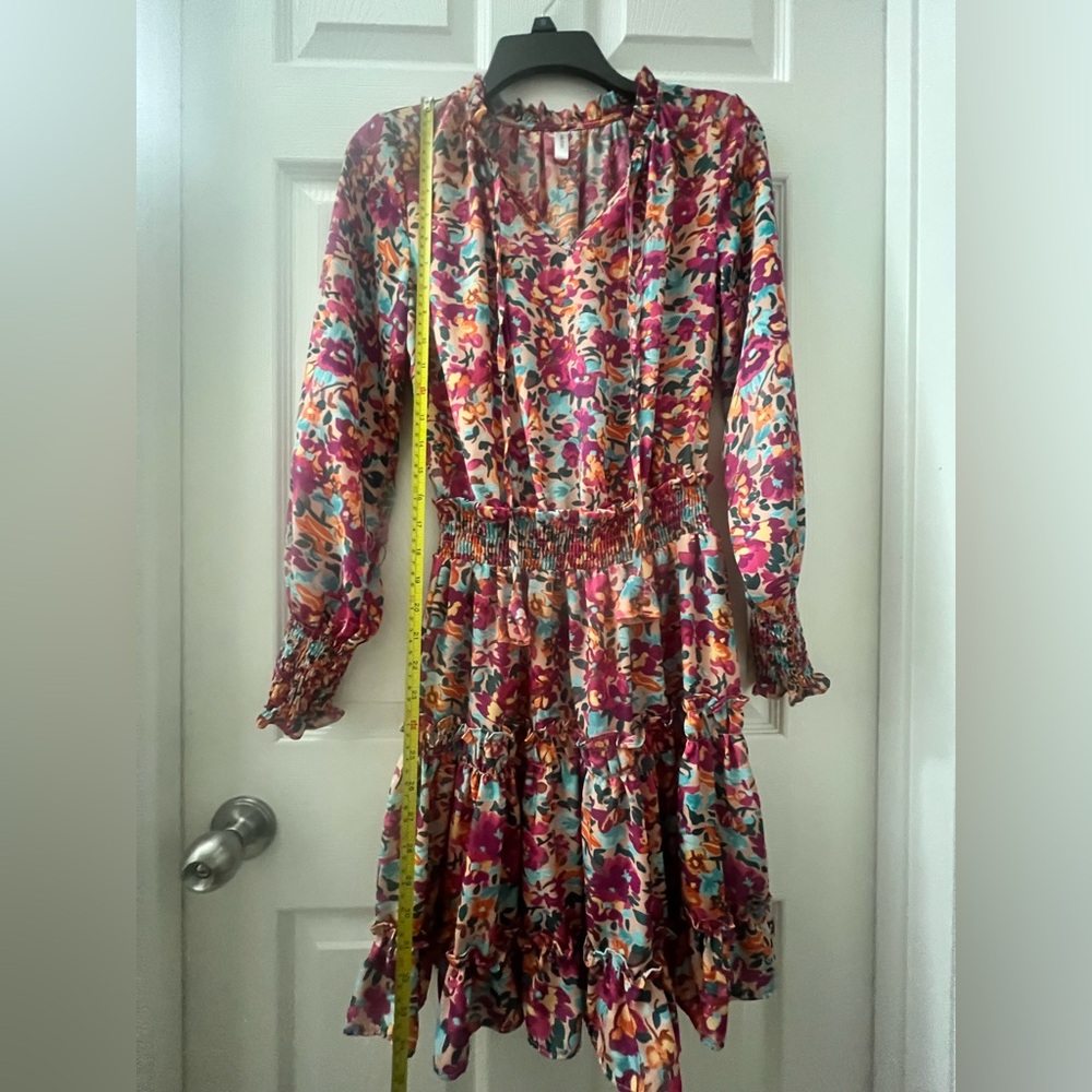 Floral Ruffle Smock-Waist Mini Dress in Multi-Color - Picture 11 of 12